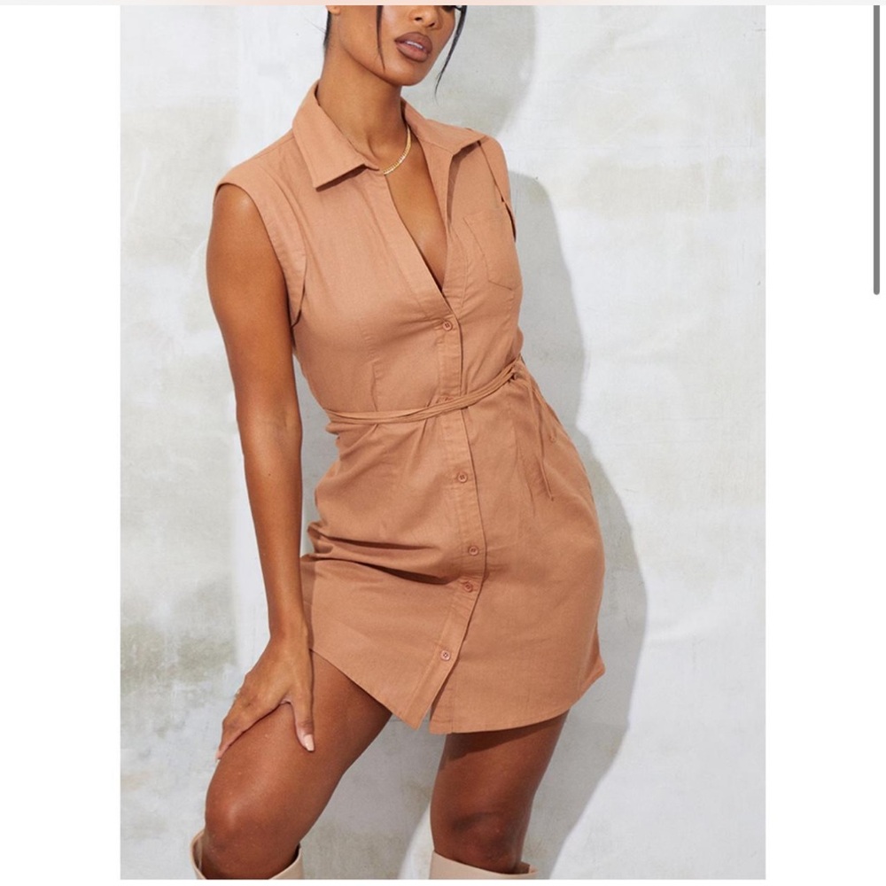 Sleeveless Tan Polo Collar Dress